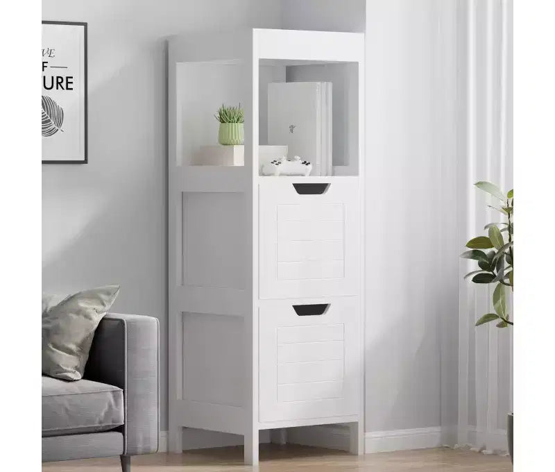 Mobiletto da Bagno a Terra con Ripiani Regolabili e Cassetti