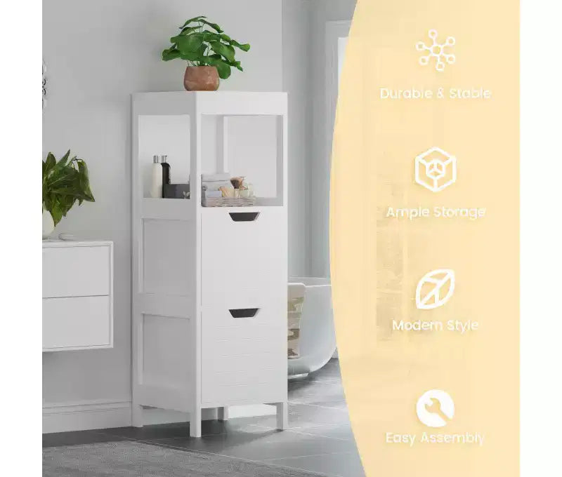 Mobiletto da Bagno a Terra con Ripiani Regolabili e Cassetti