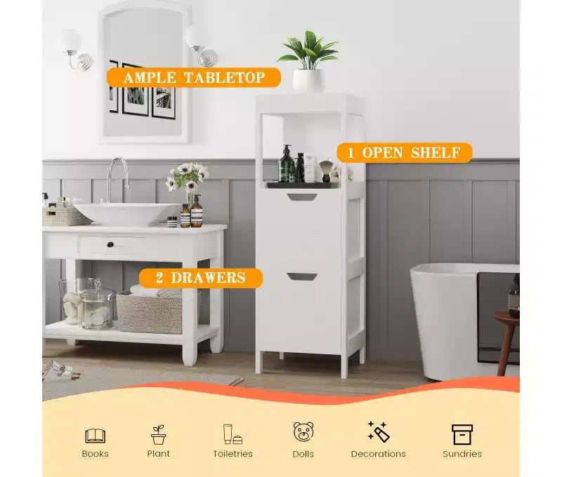 Mobiletto da Bagno a Terra con Ripiani Regolabili e Cassetti