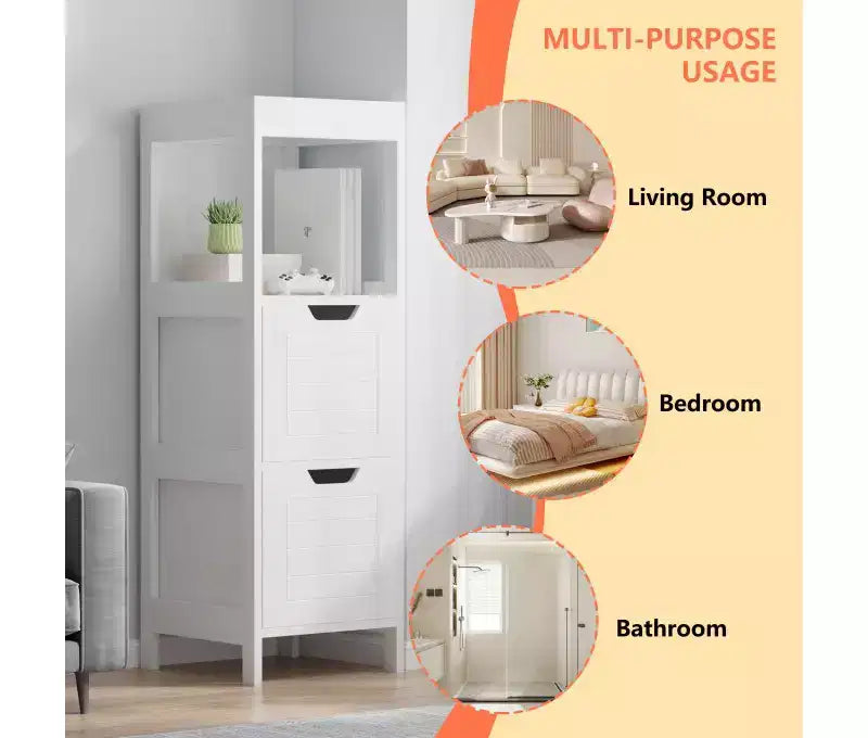 Mobiletto da Bagno a Terra con Ripiani Regolabili e Cassetti