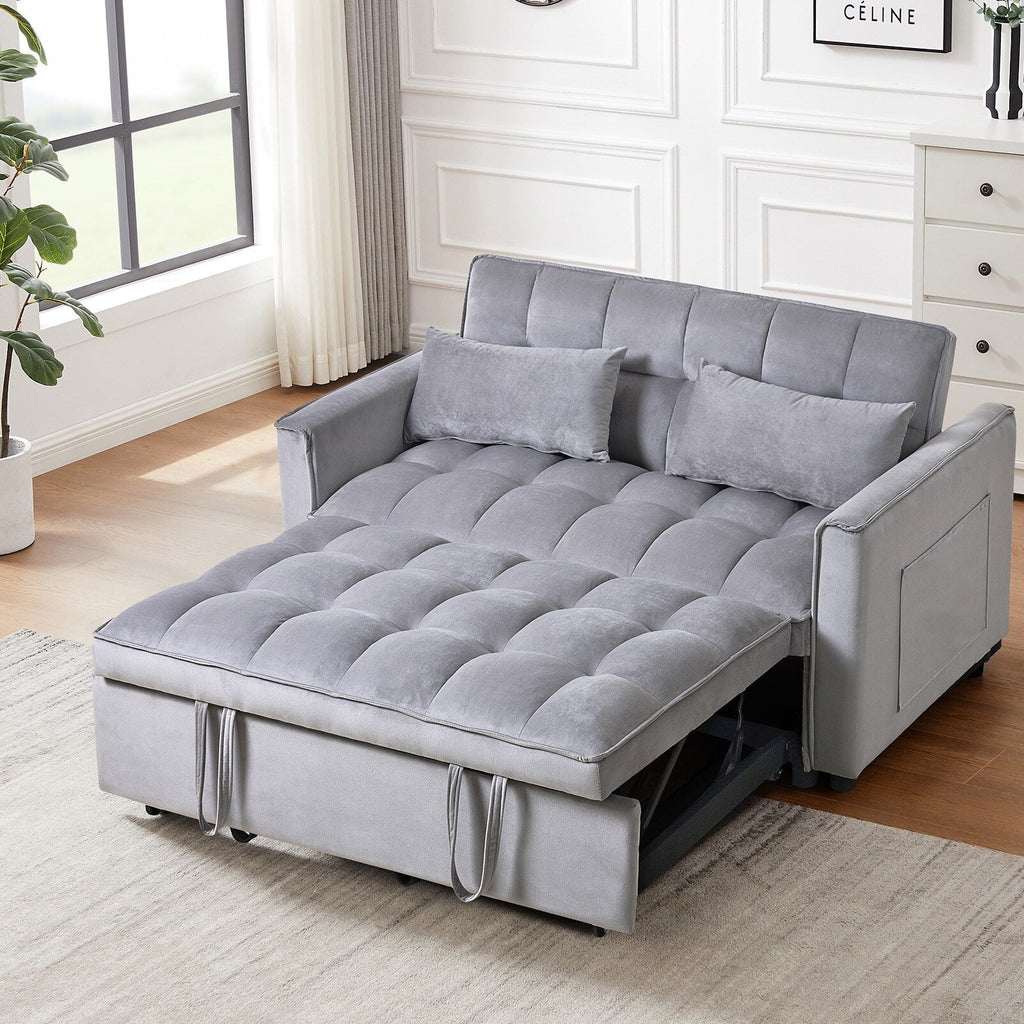 Moderno divano letto estraibile, divano letto 3-in-1 con schienale regolabile, divanetto in velluto, cuscini e tasche laterali